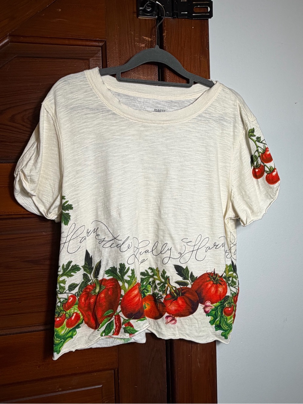 Maeve Cream Tee with Red Tomato Border Print